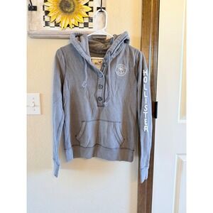 Hollister CA Pullover Hoodie Gray Logo Spellout Sleeve Size Junior M
